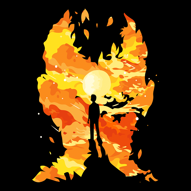 man, fire, flame