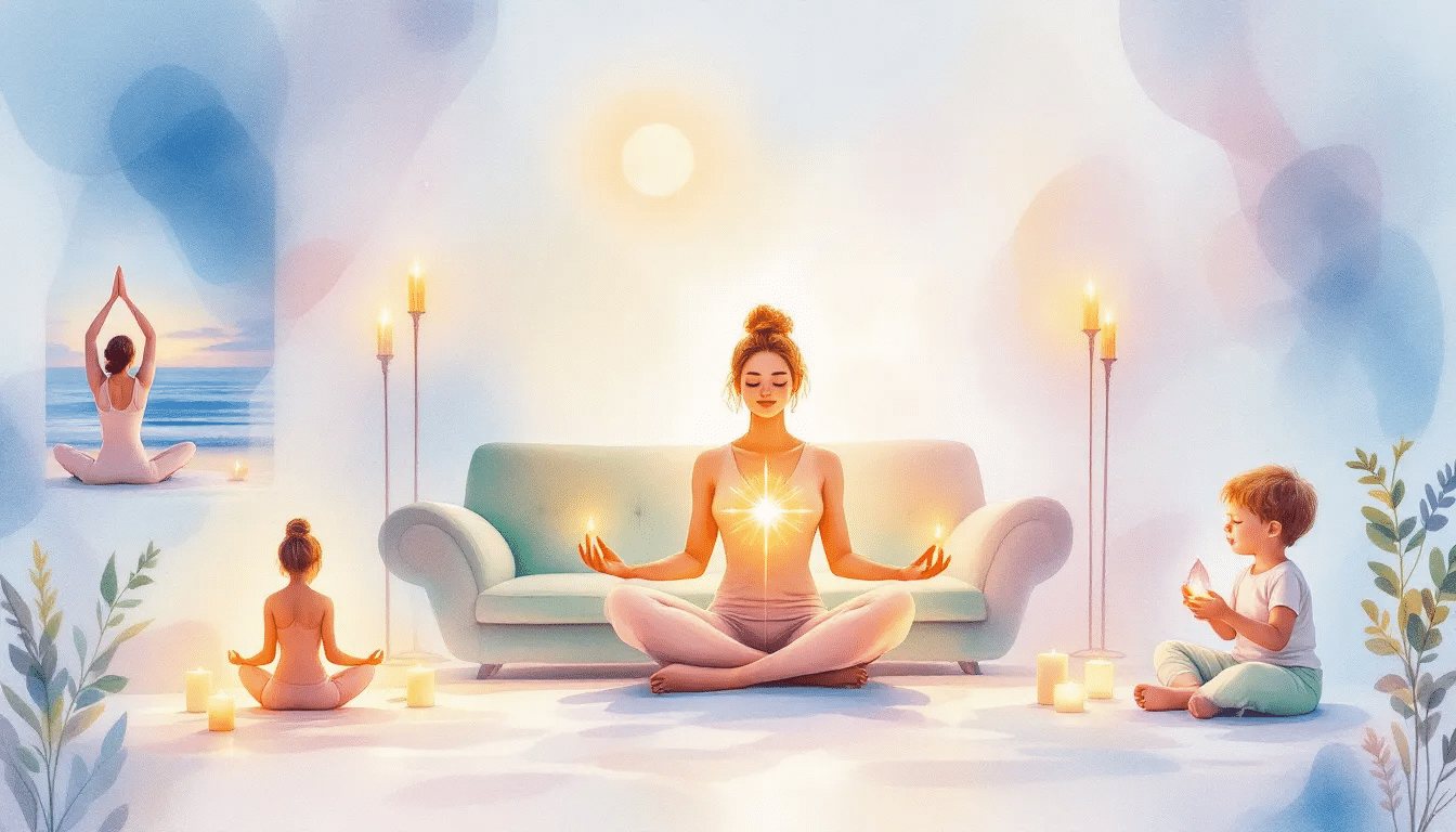 A collage of practical applications of healing frequencies in everyday life.