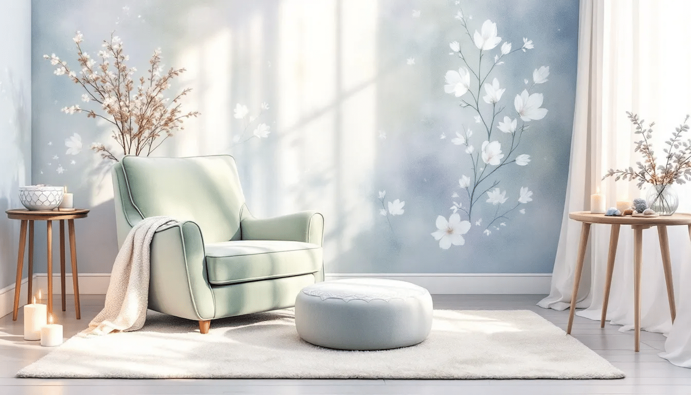 A calming sound therapy session setup with soft lighting and meditation tools.