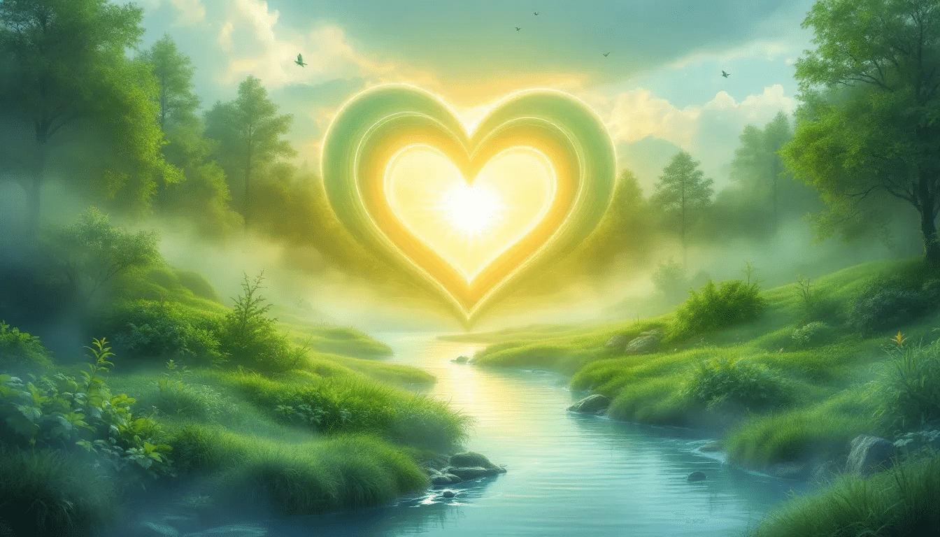 A heart-shaped visual representing the 528Hz love frequency and its healing properties.