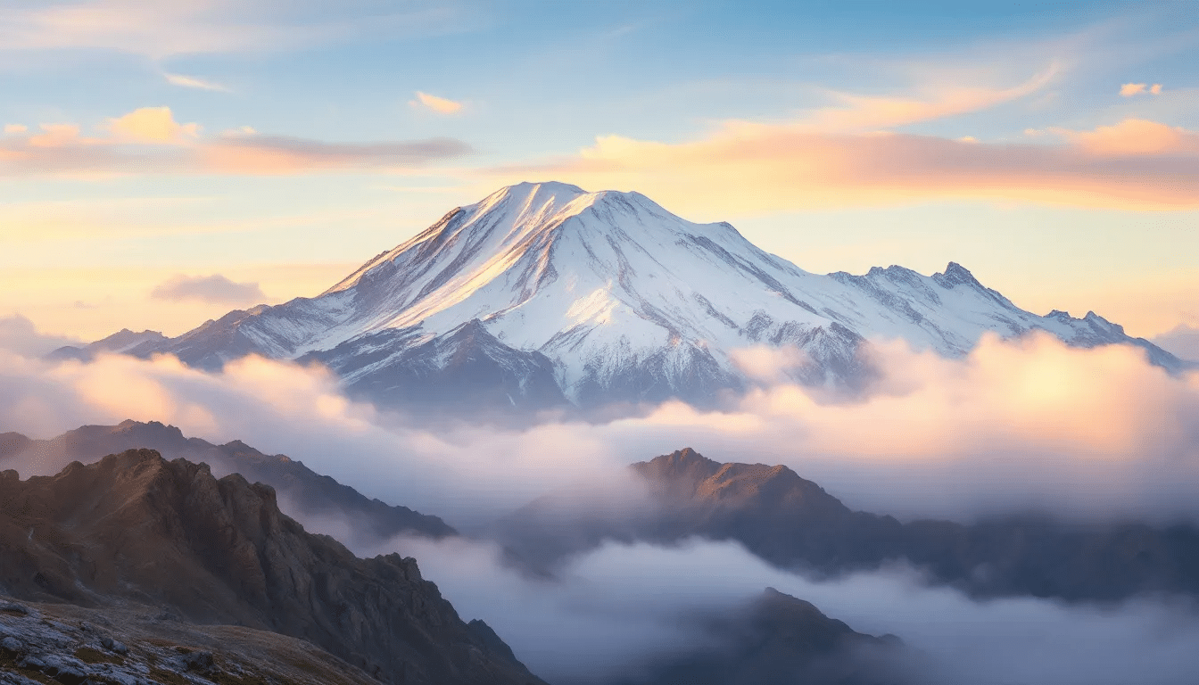 An artistic depiction of the Mt. Ararat landscape associated with meditation music.