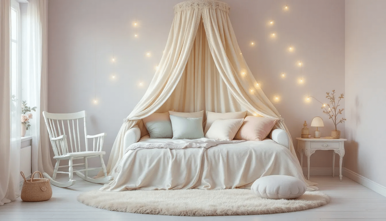 A cozy sleep environment designed for children, featuring calming elements.
