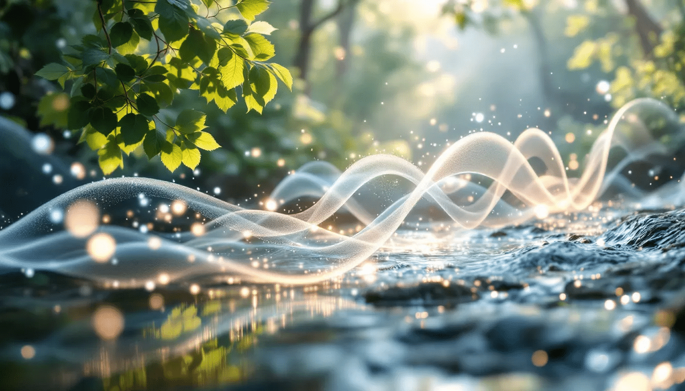 An abstract representation of sound waves and healing frequencies.