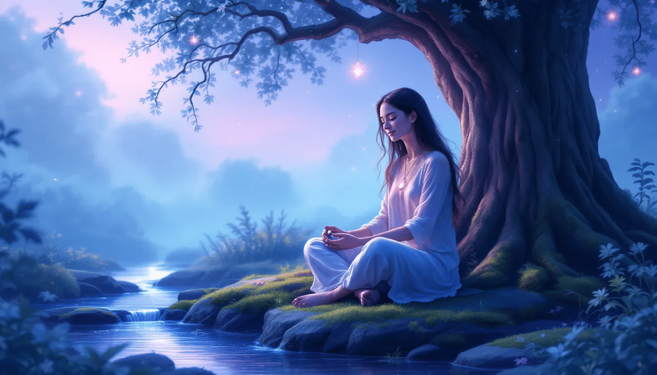 An illustration of a person enjoying deep relaxation through meditation music.