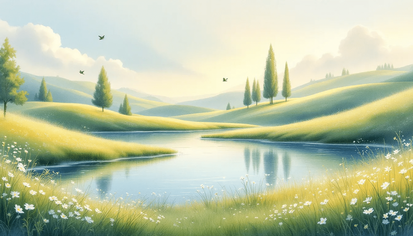 A serene landscape depicting calming nature, ideal for relaxation and meditation.