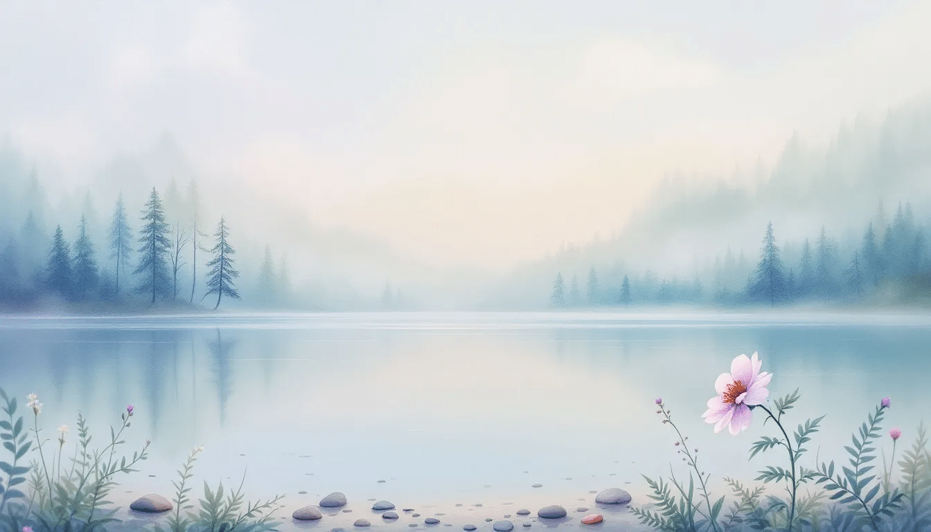 A serene landscape with calming elements, representing the essence of meditation music.