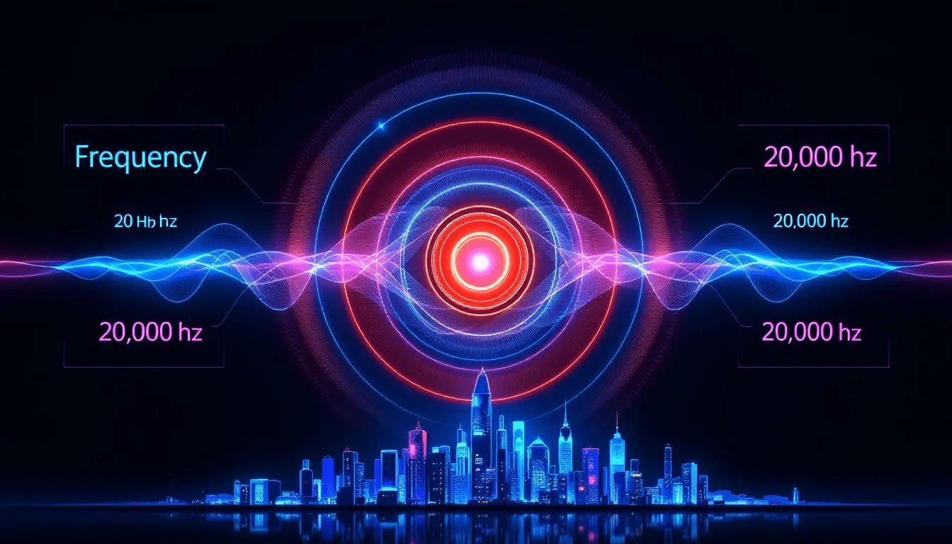 A diagram explaining the relationship between frequency and pitch in music.