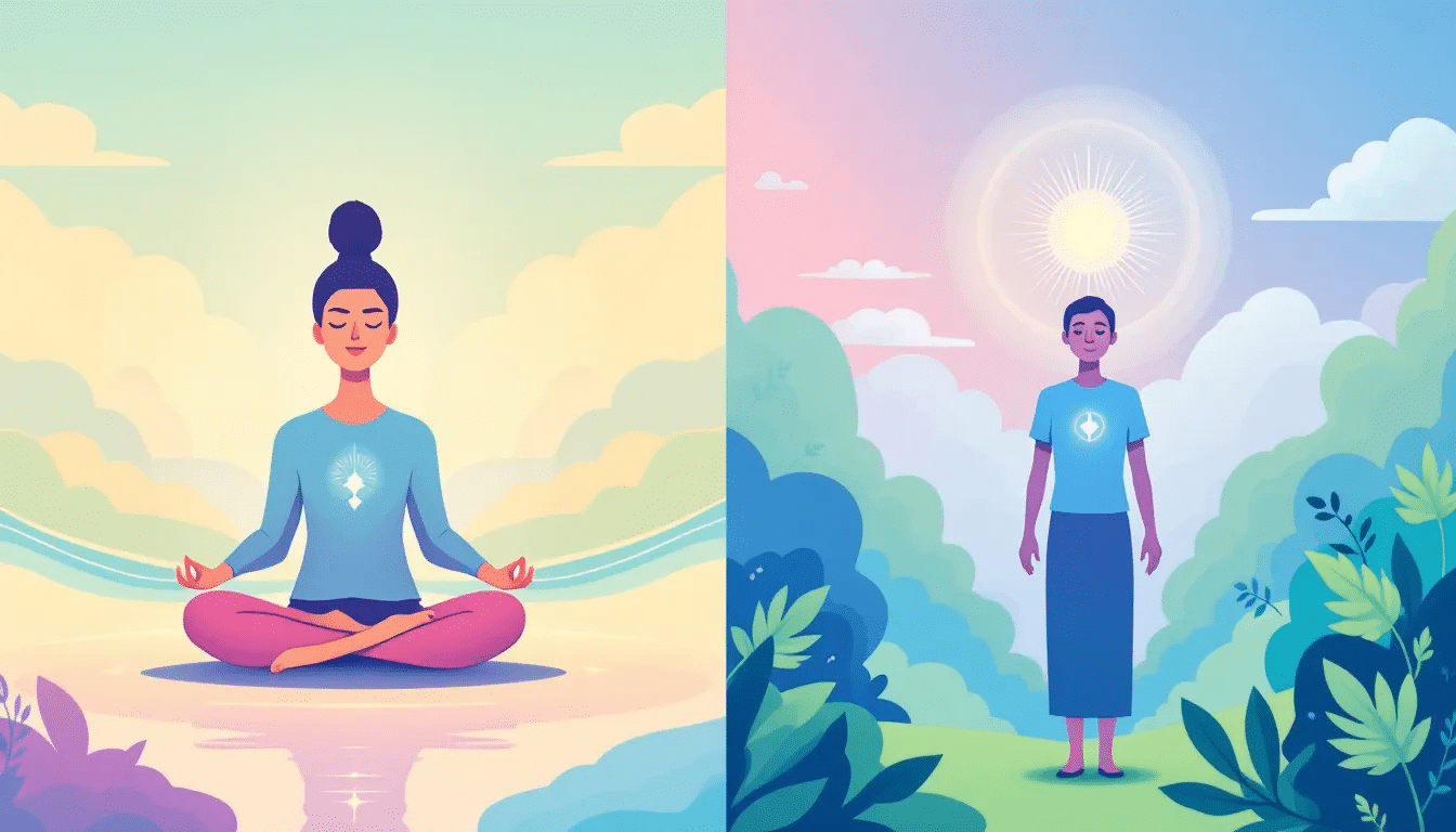 An illustration depicting concentration meditation techniques, contrasting with mindfulness meditation.