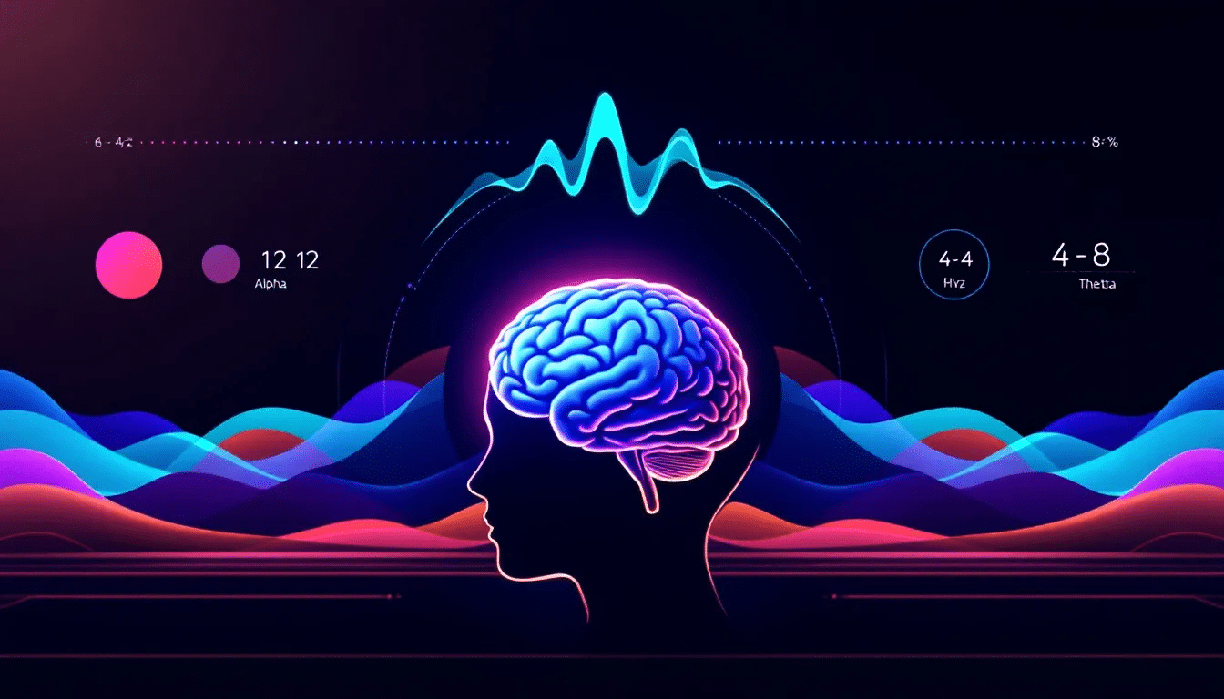 An artistic representation of meditation music and its frequency effects.