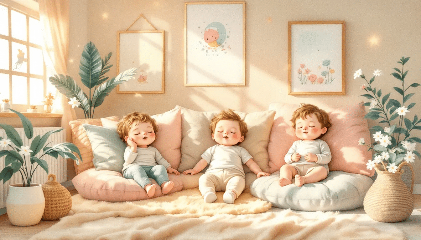 A peaceful scene depicting children relaxing while listening to meditation music for kids sleep.