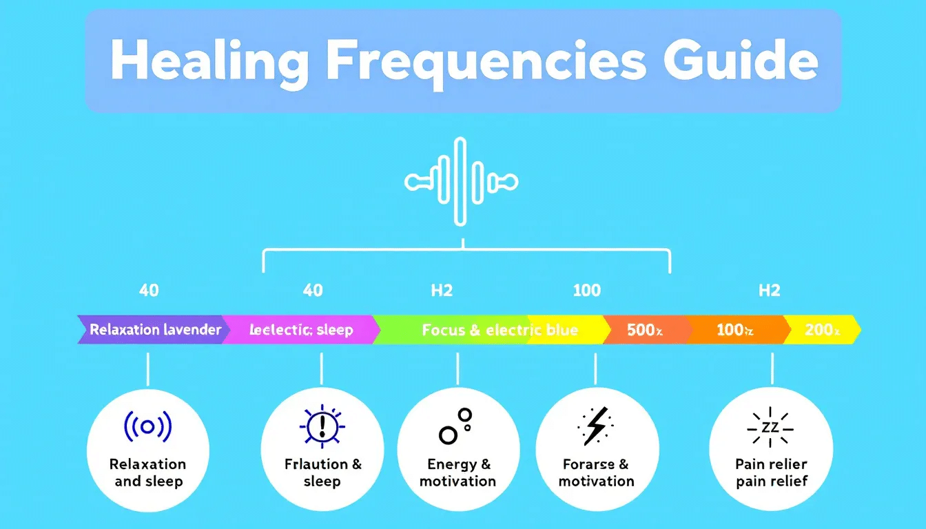 A visual chart displaying the most popular healing frequencies to listen to for various benefits.