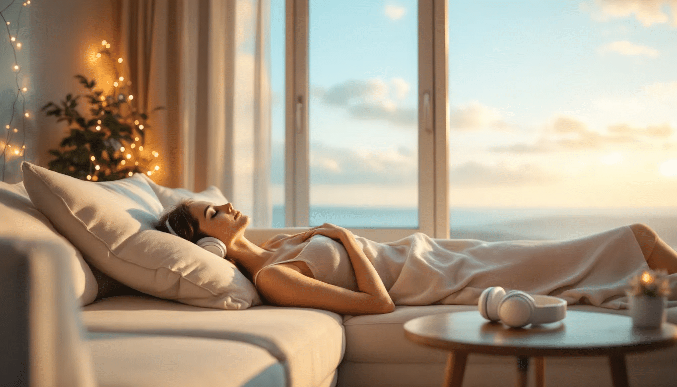 A serene image depicting the benefits of listening to sleep music for better sleep quality.