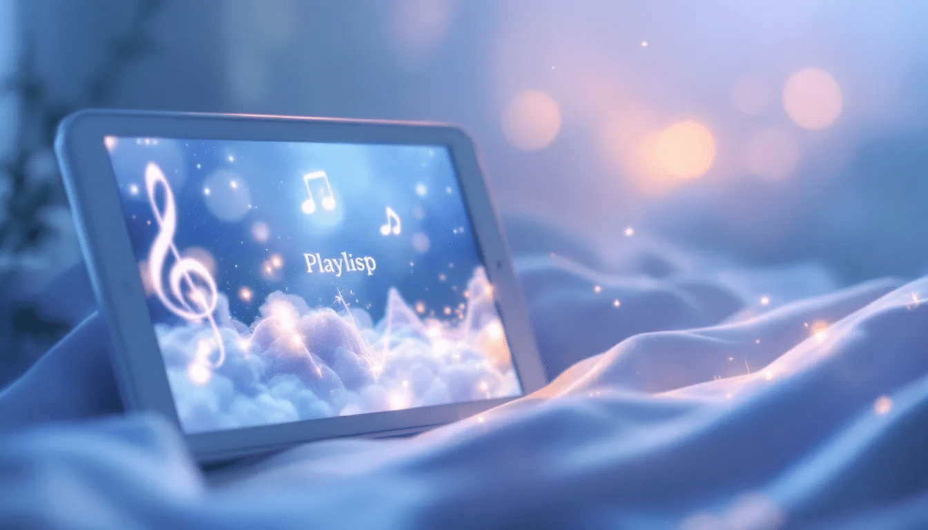 A digital device displaying a playlist for peaceful sleep music.