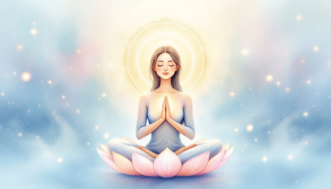 A serene scene depicting a person meditating while listening to 432 Hz music.