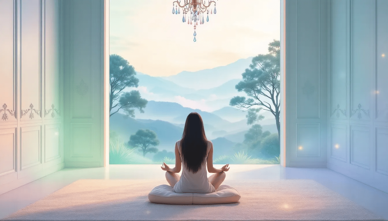 An engaging visual of a meditation music experience titled 'Samsara'.