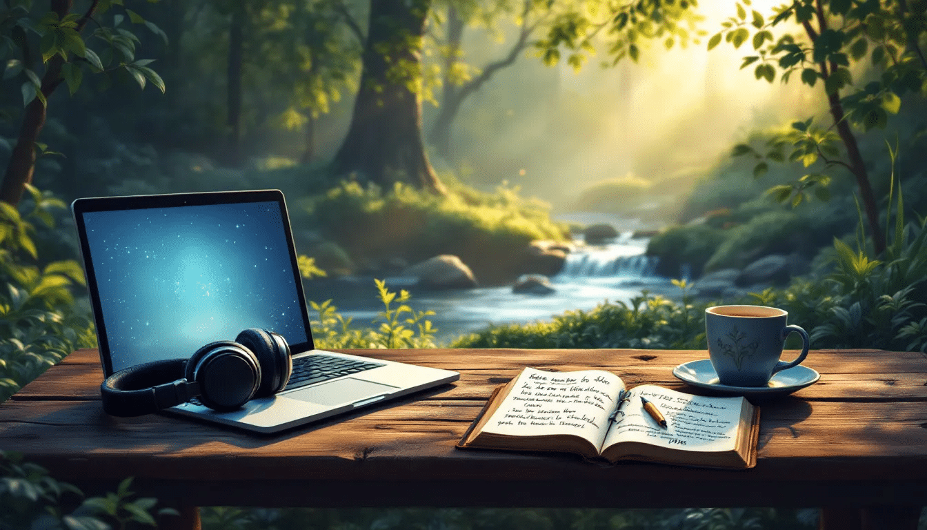 An illustration of safe downloading practices for free meditation music.