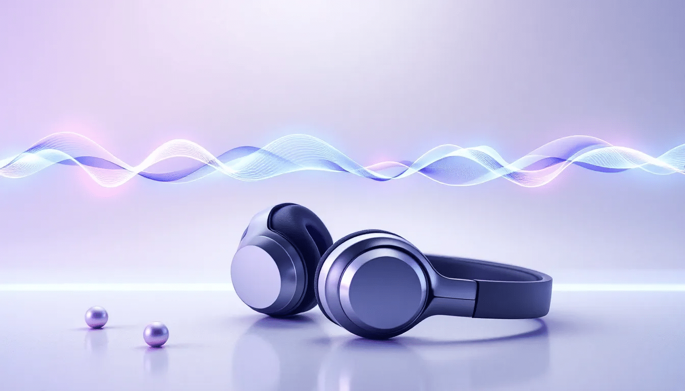 A serene image depicting headphones and sound waves, representing theta binaural beats download.