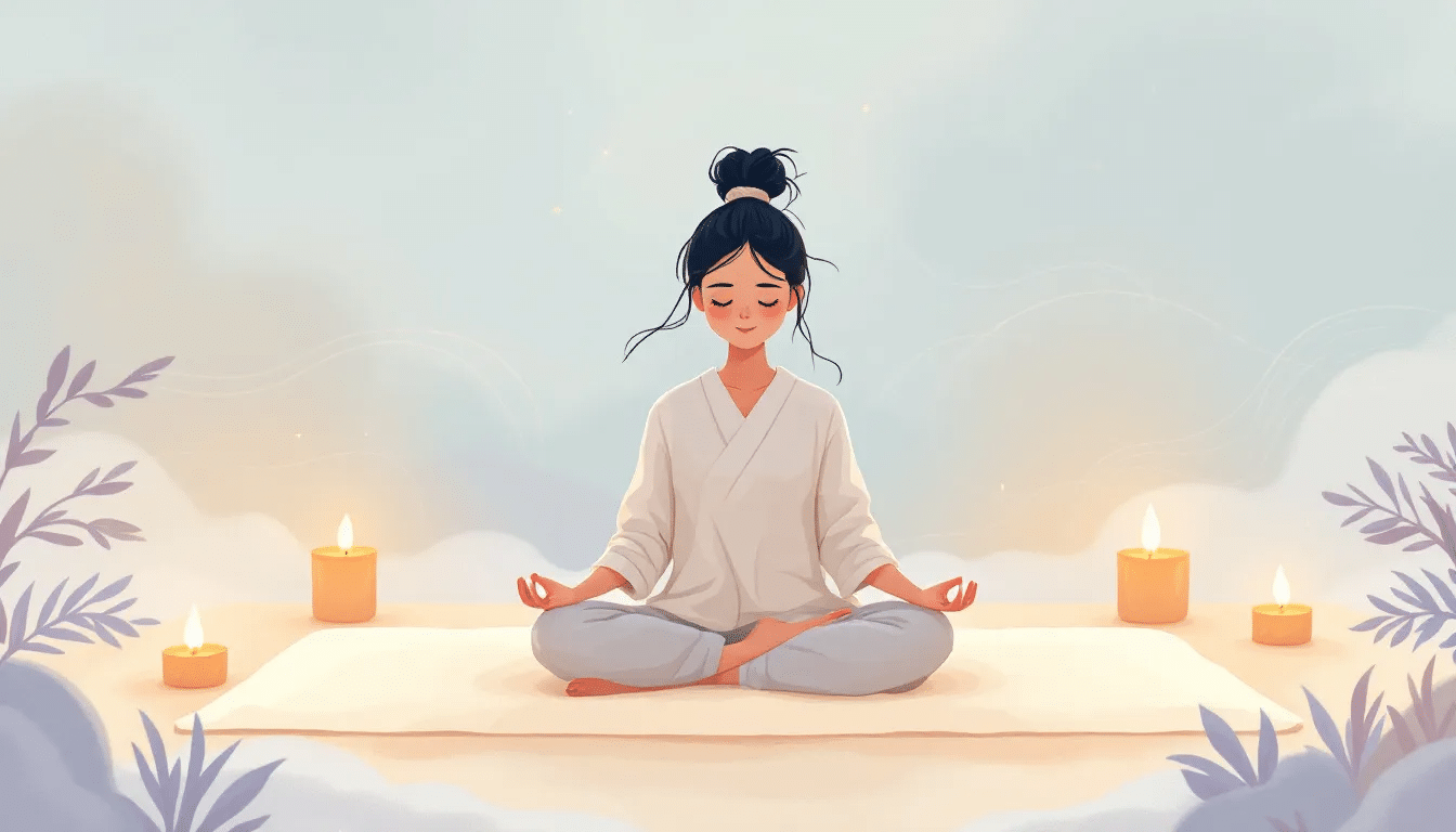 An individual practicing guided meditation in a serene environment.