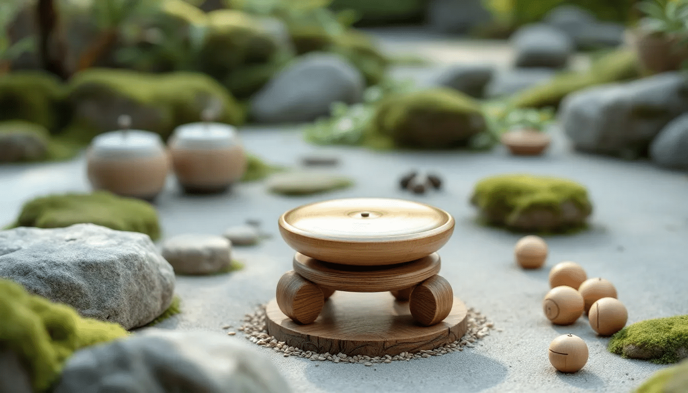 Different percussion instruments used for meditation, including drums and shakers.