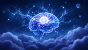 An illustration showing the scientific aspects of sleep music and its effects on the brain.