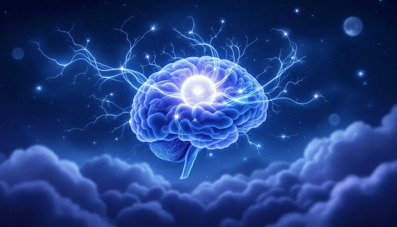 An illustration showing the scientific aspects of sleep music and its effects on the brain.