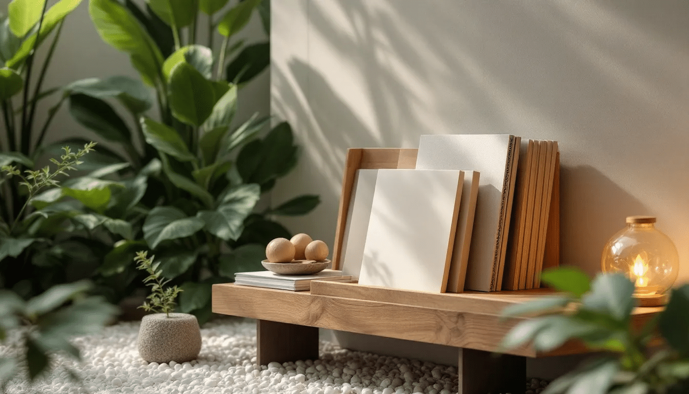 A collection of yoga and meditation albums displayed on a shelf.