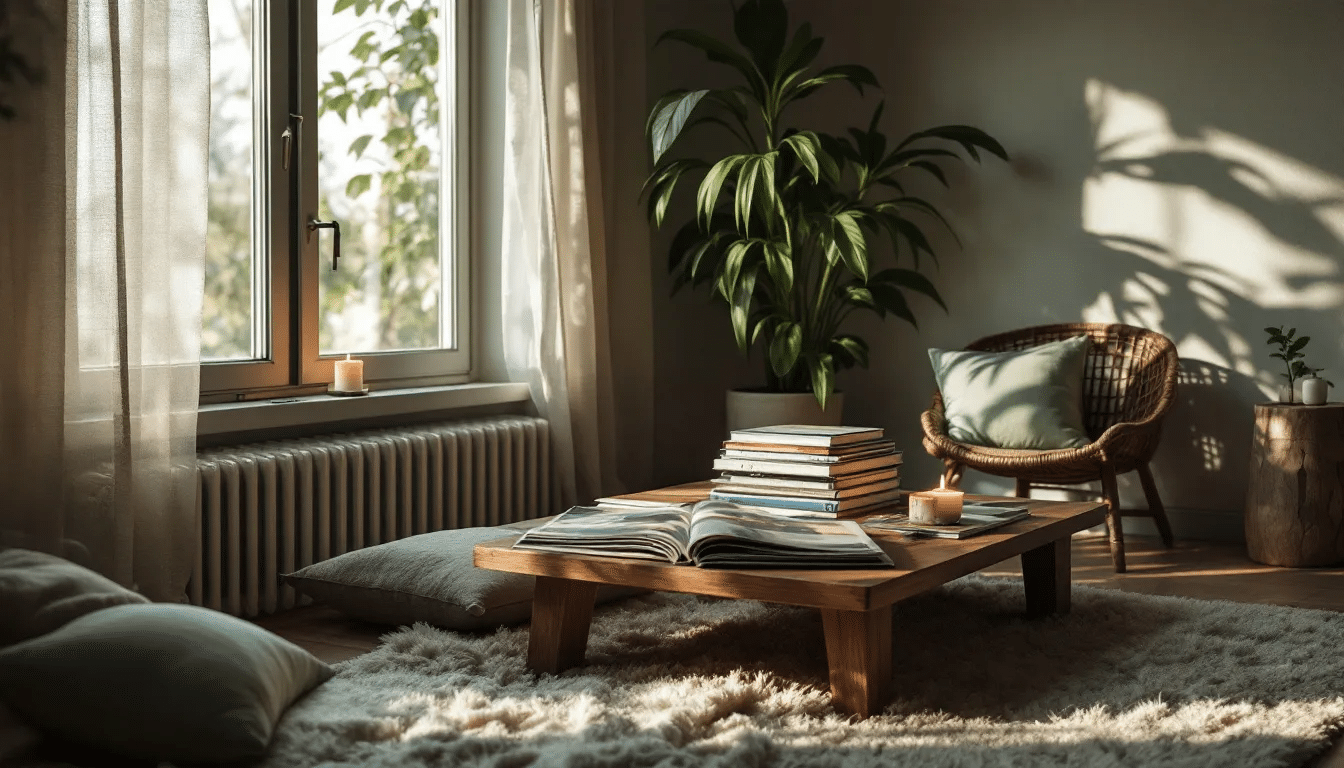 A selection of music albums for mindfulness practice displayed on a table.