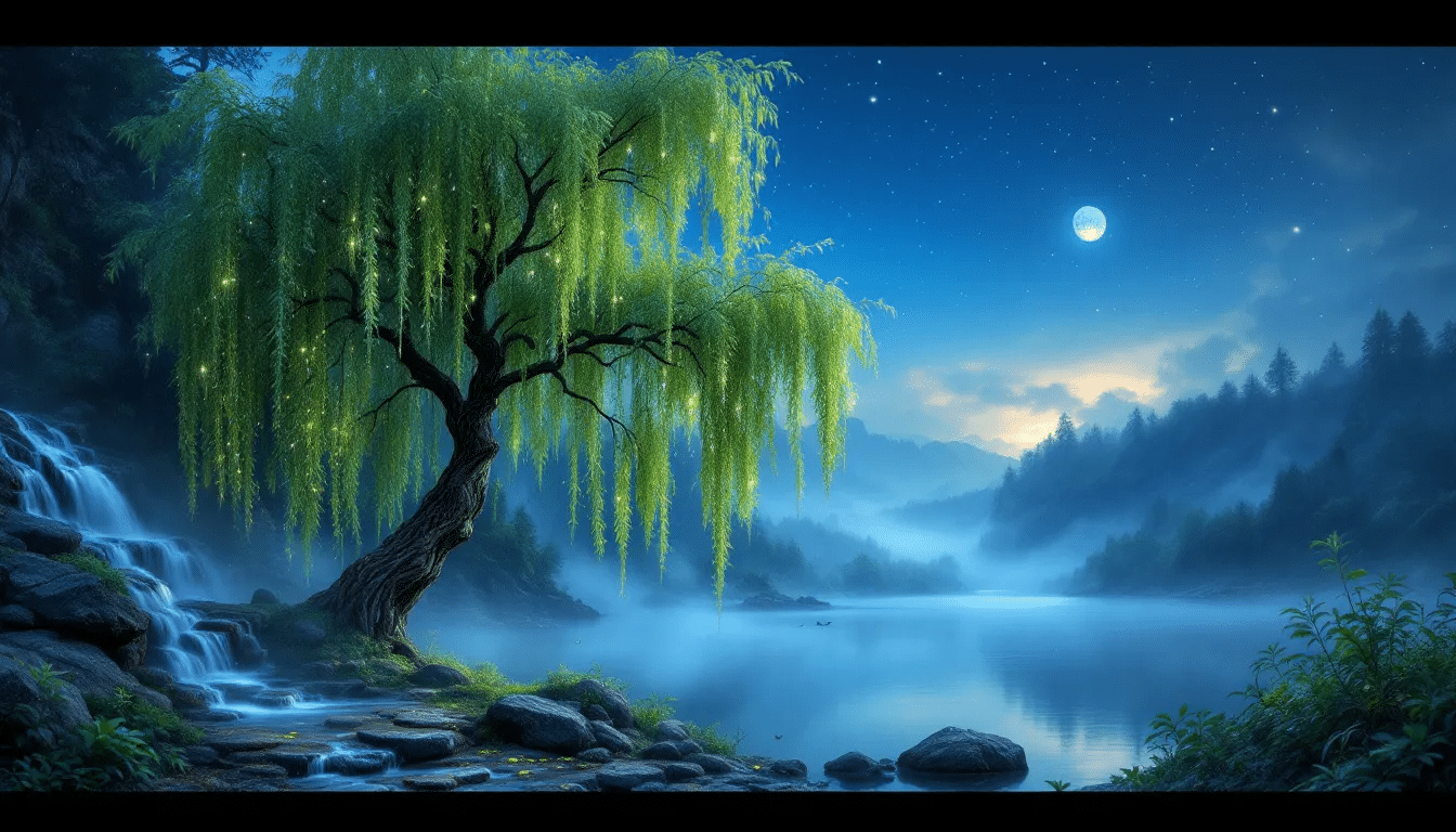 A serene environment with calming elements that evoke relaxation music.