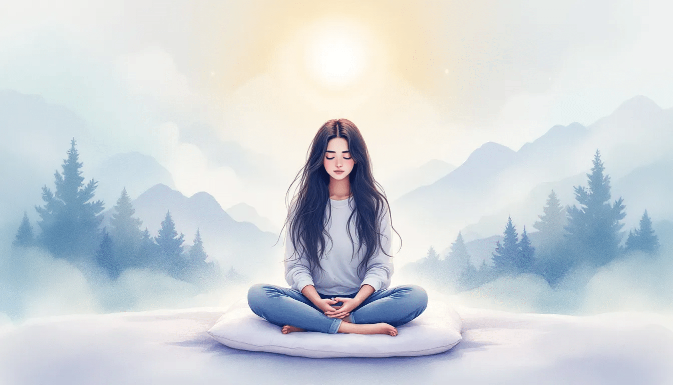 A person meditating with calming music in the background.