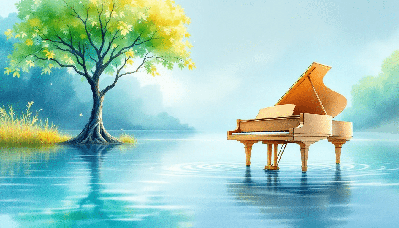 An illustration depicting the benefits of music meditation.