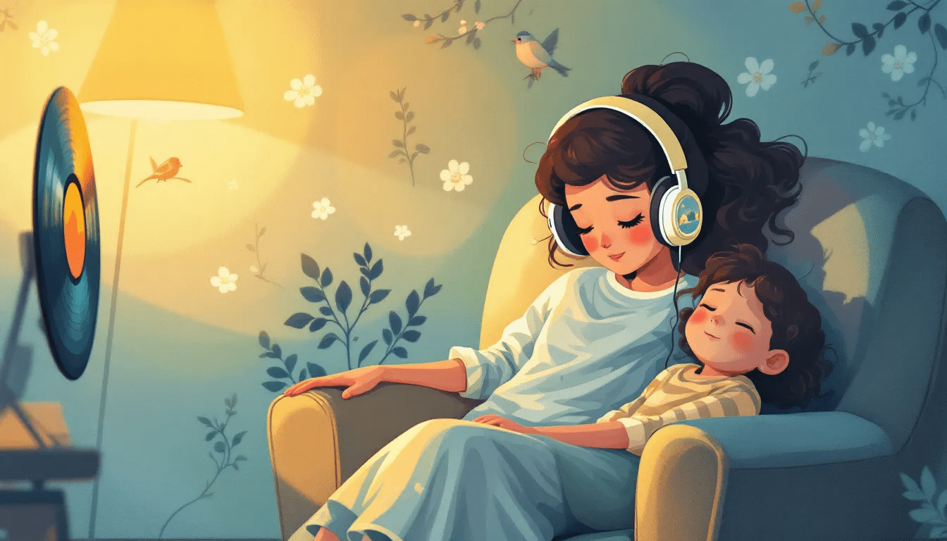 A parent selecting meditation music for their child.