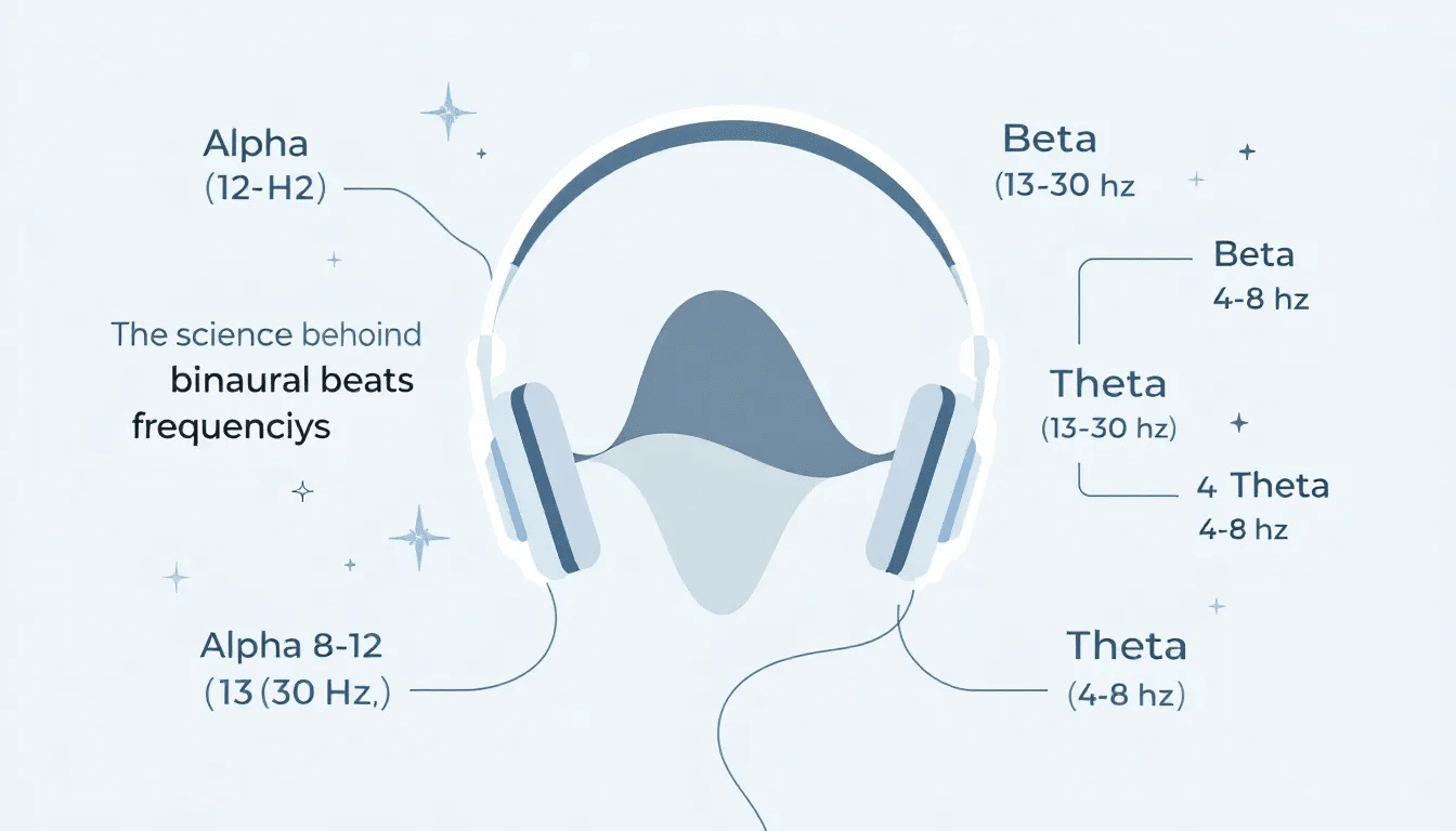 A diagram explaining the science behind binaural beats frequencies.