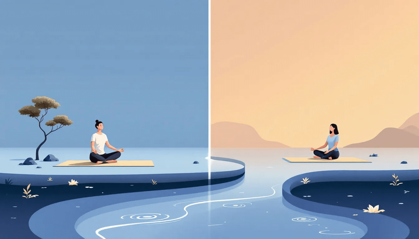 Comparative illustration of transcendental meditation and mindfulness meditation.