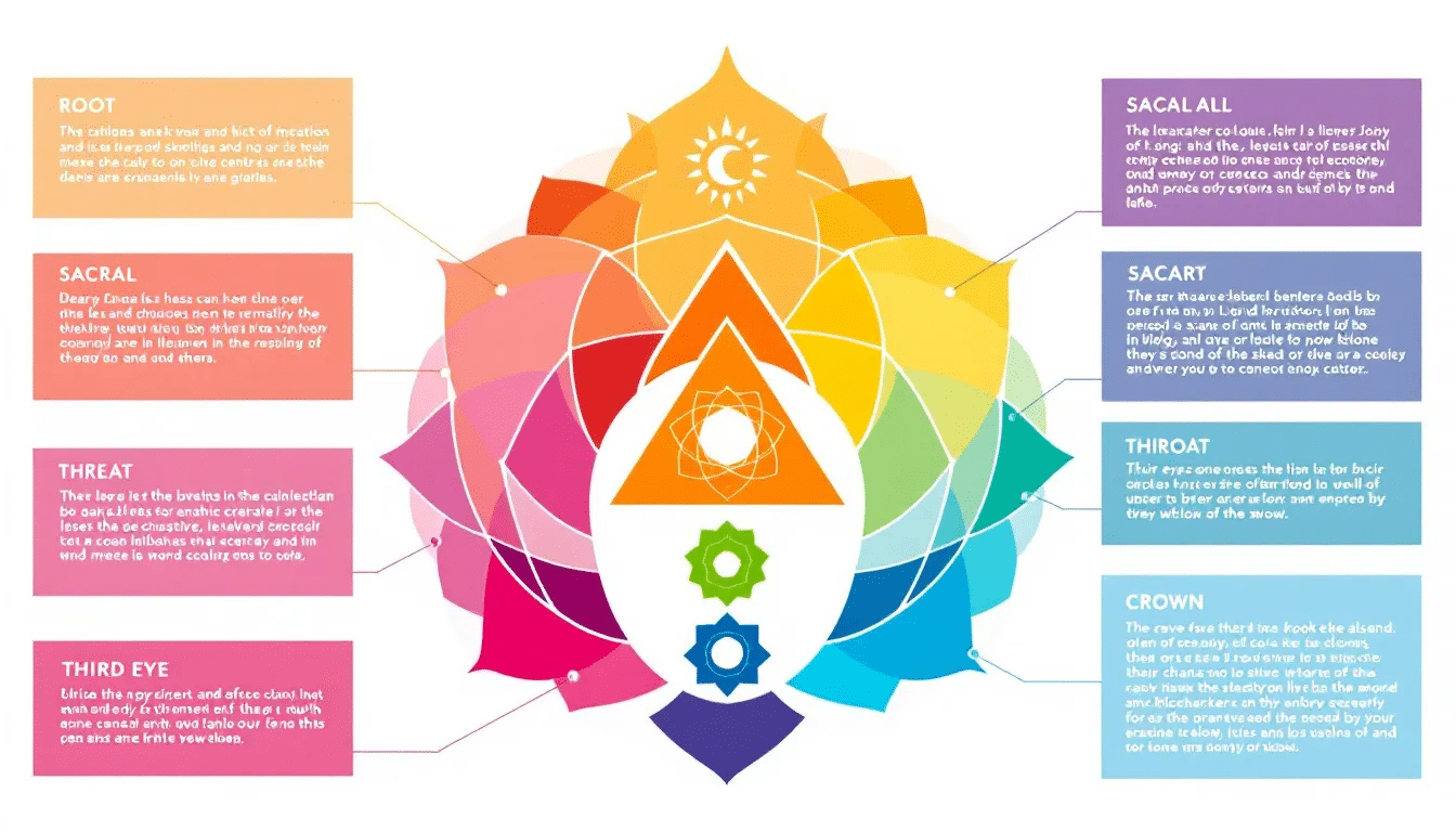A colorful chakra chart illustrating chakra frequencies and their energy centers.