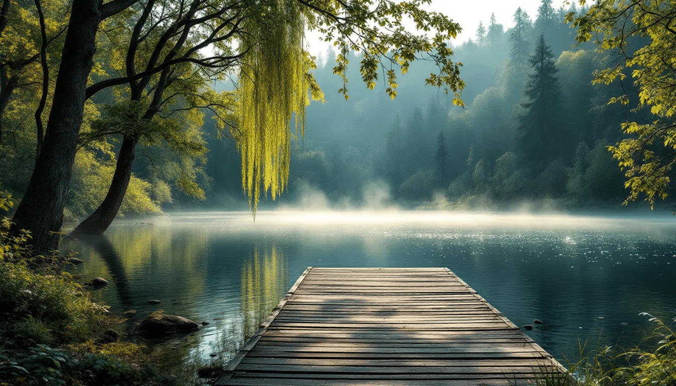 A serene landscape that evokes feelings of inner peace and relaxation, perfect for listening to relaxing music.