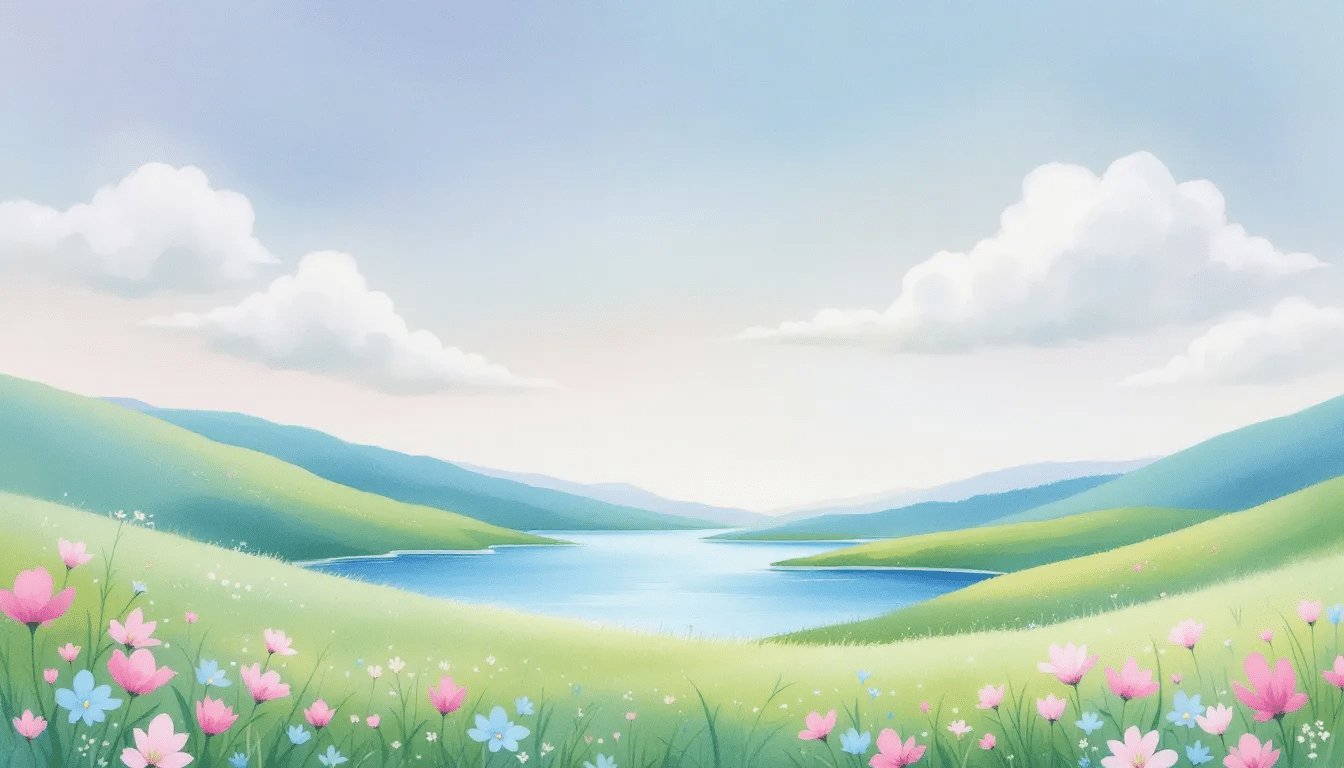 A serene landscape with calming colors representing relaxing sleep music.
