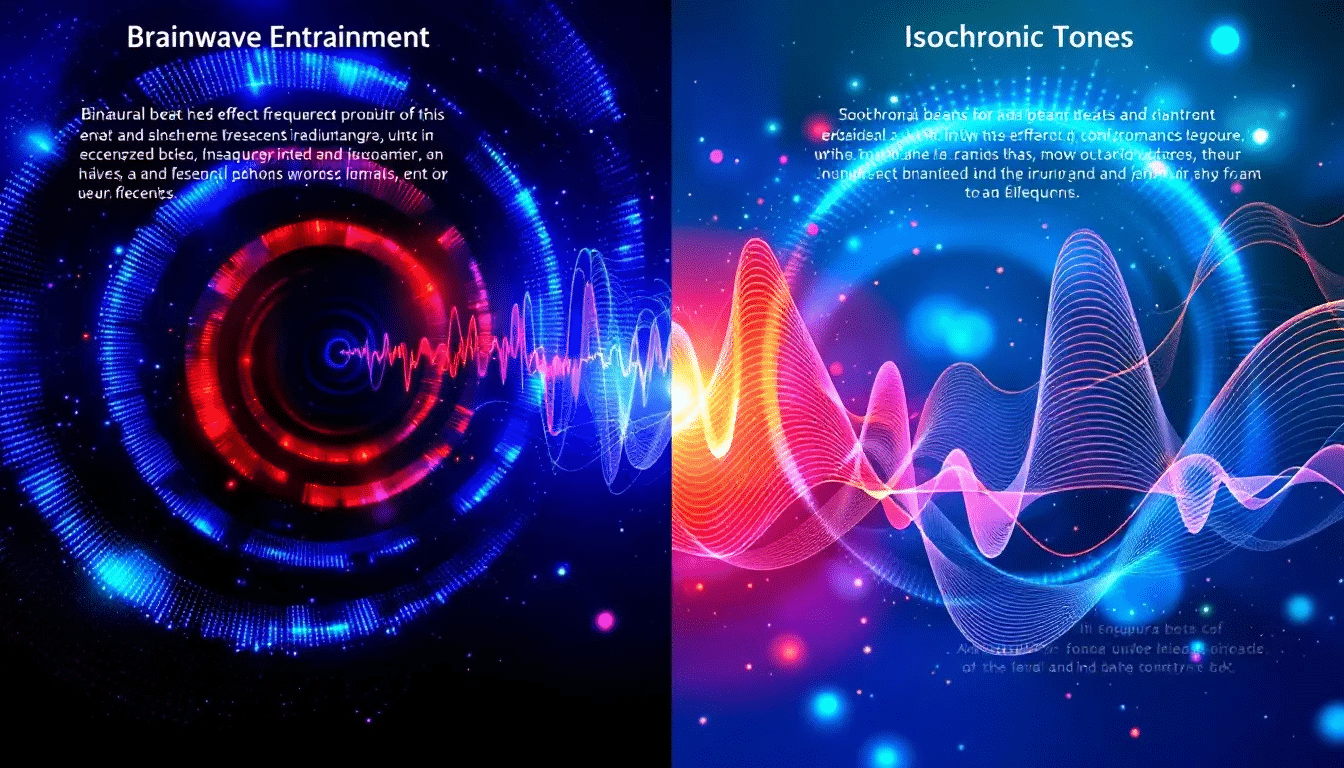 A diagram illustrating brainwave entrainment effects of binaural beats and isochronic tones.