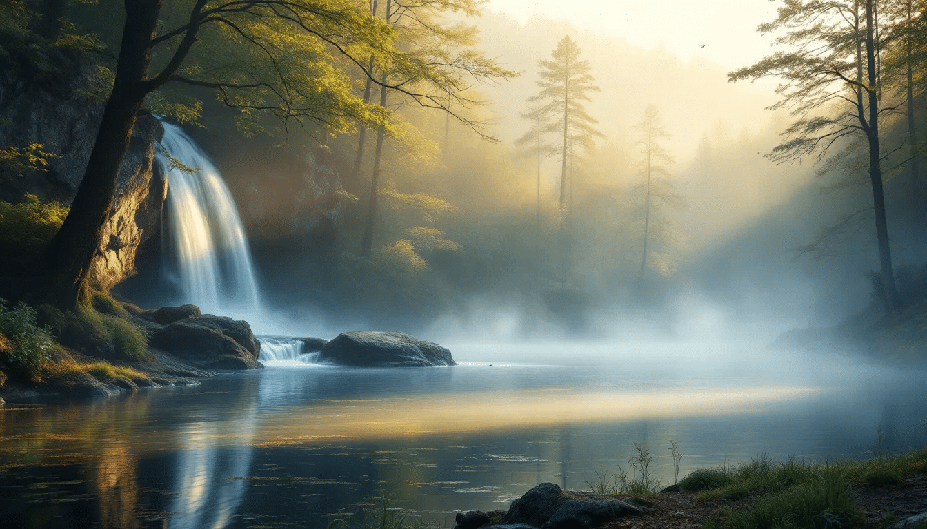 An image depicting a serene environment with elements of meditation and copyright free meditation music.