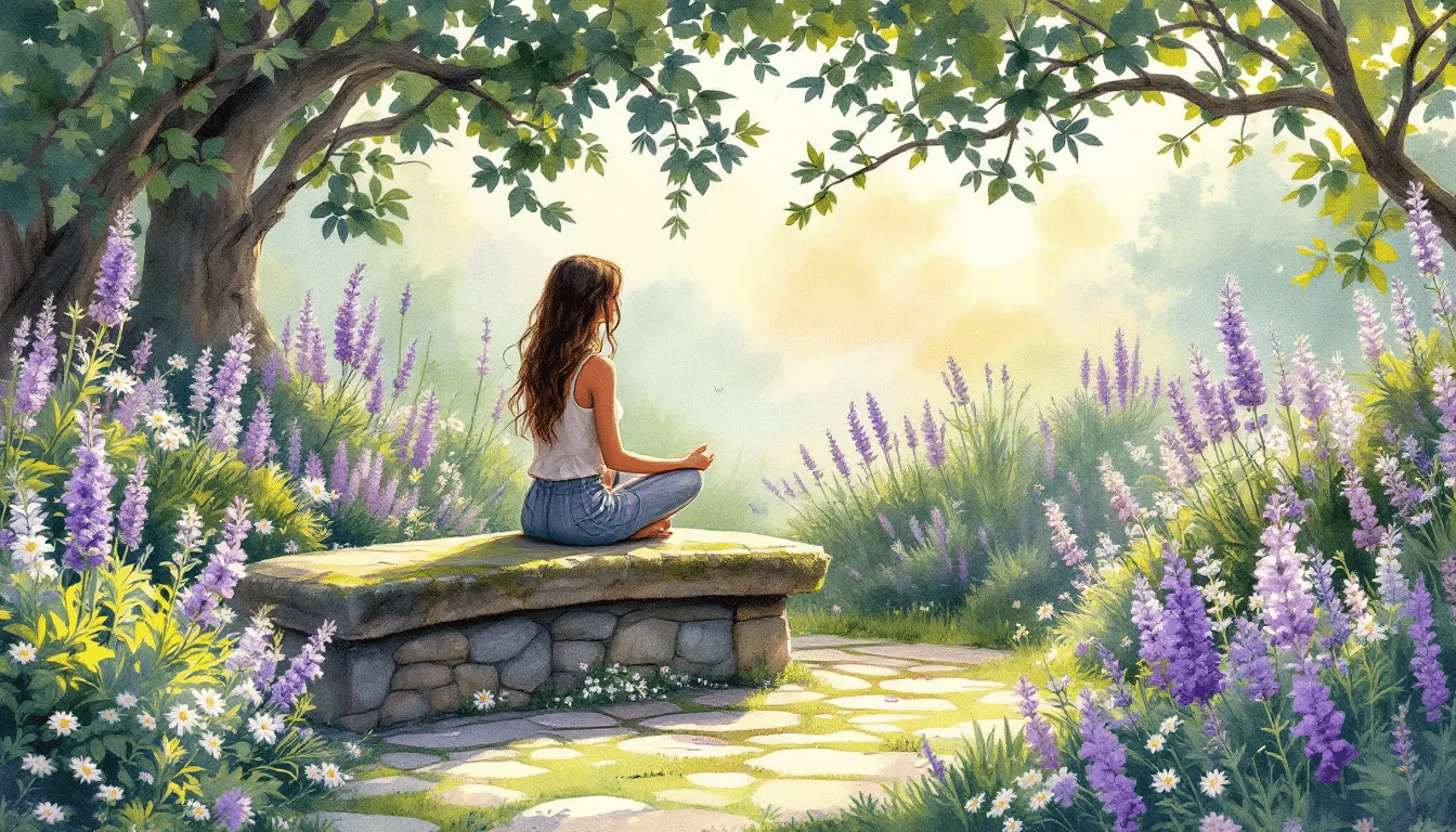 A peaceful scene depicting deep relaxation and intensive healing through meditation.