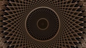 Geometric wooden structure forms a mesmerizing vortex