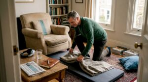 Person preparing mindful relaxation setup