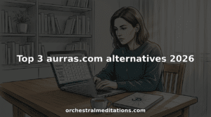 Woman comparing meditation music tools at home