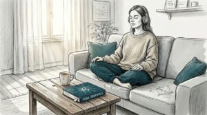 Woman relaxing with headphones at home