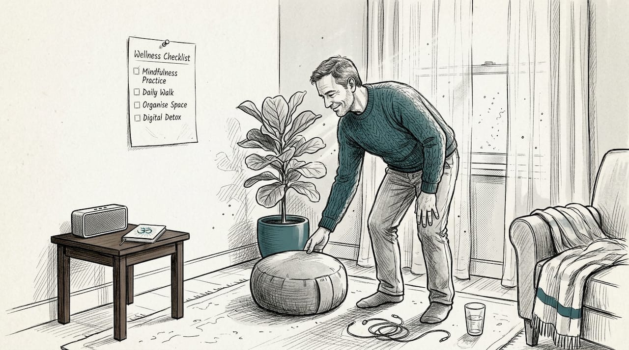 Mindfulness meditation: Step-by-step guide for deeper relaxation 1 Man preparing home meditation corner