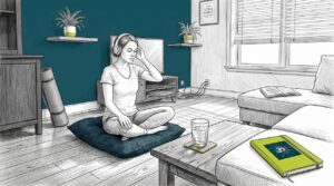 Woman preparing meditation in relaxed living room