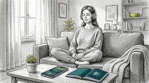 Woman relaxing with headphones for meditation