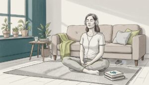 Woman using headphones for deep relaxation music