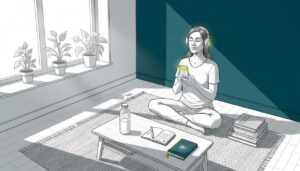 Woman listening to meditation music with headphones