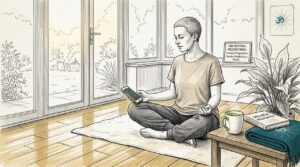 Woman preparing meditation in living room