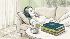 Woman experiencing sound therapy at home